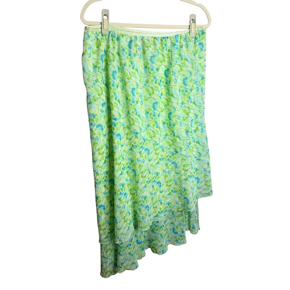 Lane Bryant Green Blue Floral Chiffon High-Low Ruffle Skirt Plus Size 14/16 - Picture 2 of 5